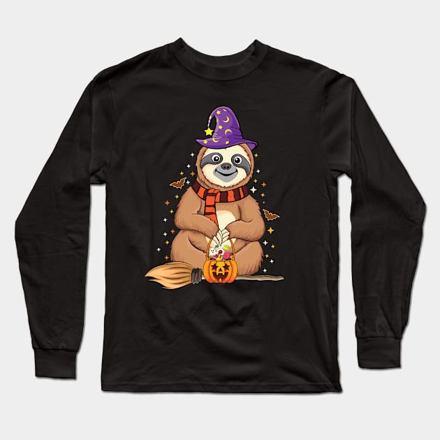 Lazy Sloth Witch Hat Halloween Animal lovers Halloween sloth Long Sleeve T-Shirt by UNXart